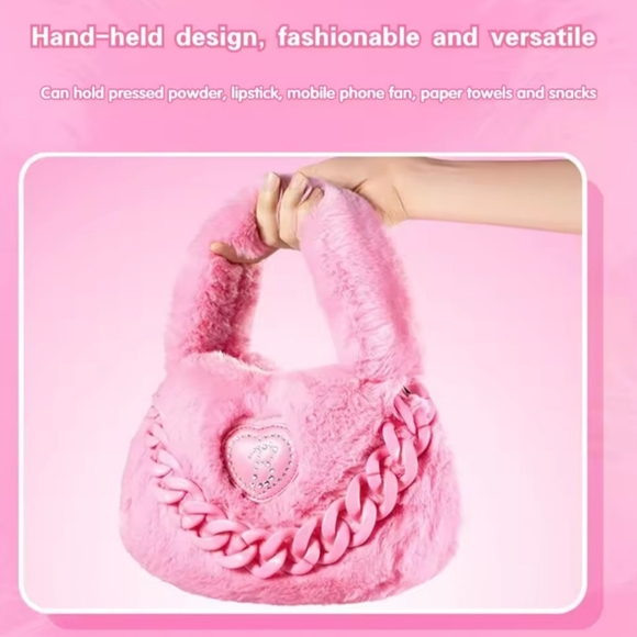 Barbie × Miniso Collection Barbie Series Plush Pink Versatile Handbag Purse - Picture 10 of 13